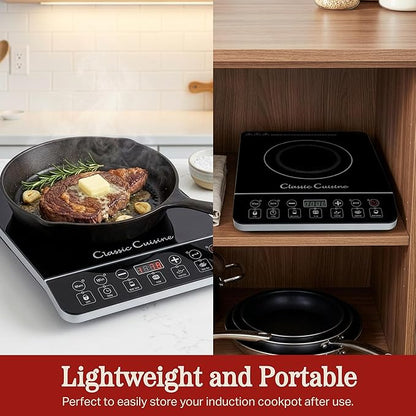 Induction Cooktop - Multifunctional 1800W Electric Stove Top - Hot Plate with Built-In Safety Tools and 10 Power Settings by Classic Cuisine (Black)