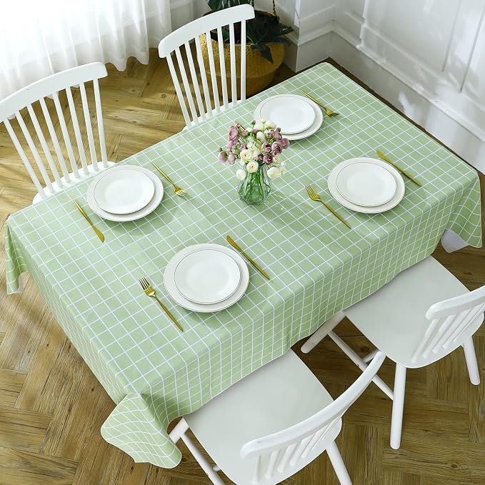 Romanstile Rectangle Vinyl Tablecloth, 100% Waterproof Oil-Proof Checkered Plastic Table Cloth, Heavy Duty Wipeable Table Covers for Dining, Camping, Picnic, Outdoor - 60 x 120 Inch, Green