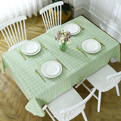 Romanstile Rectangle Vinyl Tablecloth, 100% Waterproof Oil-Proof Checkered Plastic Table Cloth, Heavy Duty Wipeable Table Covers for Dining, Camping, Picnic, Outdoor - 60 x 84 Inch, Green