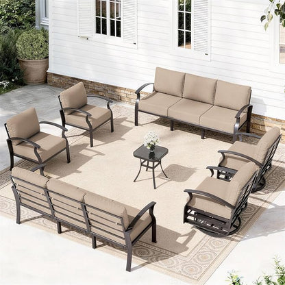 ALAULM Aluminum Patio Furniture Set with 2 Swivel Chairs 10-seat Metal Outdoor Furniture Patio Sectional Sofas Patio Conversation Set w/5.1" Cushions for Patio, Backyard, Poolside-Sand