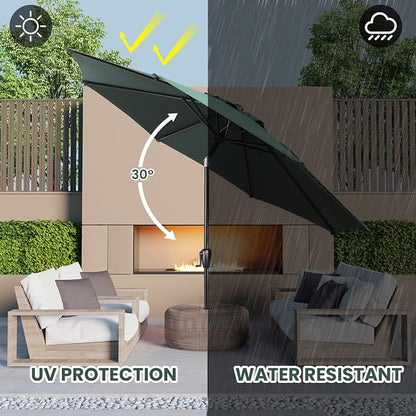 Sun-Ray 9' Round Patio Umbrella with Push-Button Tilt and Hand Crank Lift System, Market Umbrella for Porch, Deck, and Patio