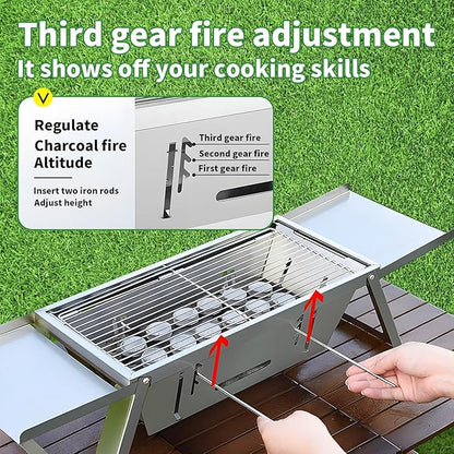 Small Barbecue Grill Outdoor Stainless Steel Grill Charcoal BBQ Grill Convenient Folding for Home Indoor