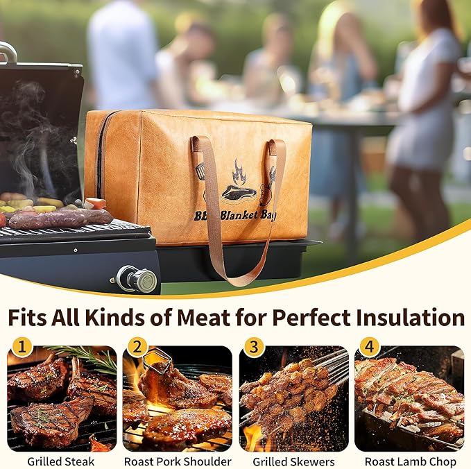 BBQ Blanket for Resting Meat, Insulated Meat Resting Bag for Moisture Retention and Tender BBQ, Heavy-Duty Meat Blanket with Wide Mouth Design for Briskets, Pork Shoulders, Steaks