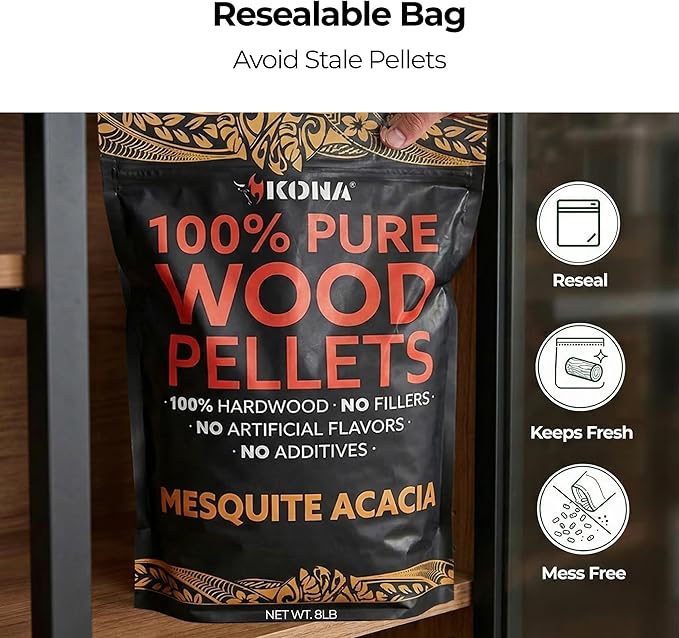 Kona Mesquite Acacia Smoker Pellets, Intended for Ninja Woodfire Outdoor Grill, 8 lb Resealable Bags