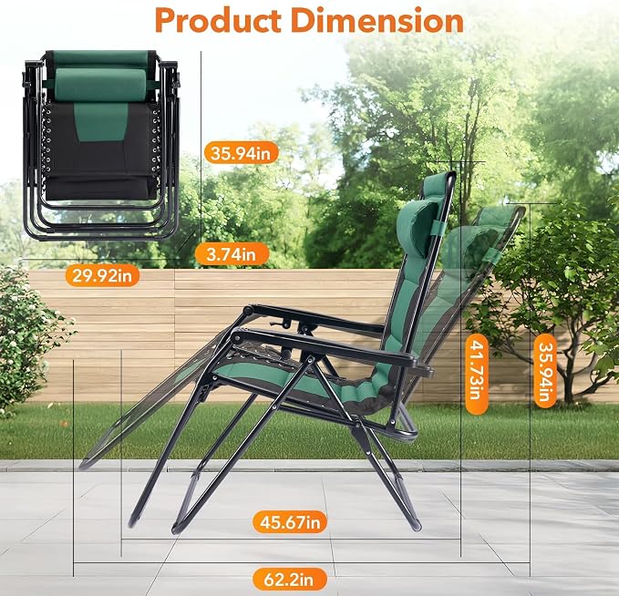 Oversized Zero Gravity Lounge Chair, Foldable Lawn Recliner Outdoor Chair | Ergonomic Zero Gravity Lounge Chair with Soft Padding, Recline Support and Cup Holder for Outdoor Leisure