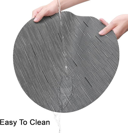 Round Placemats Set of 6 Heat Resistant Vinyl Placemats 15 inch Washable Non-Slip Table Mats Woven Place Mats for Dining Table (Black + Dark Gray, Set of 6)