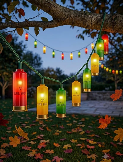 Red Green Yellow Shotgun Lights 8.5Ft, 10 LED Bullet String Lights Plug In | IP44 Waterproof & End-to-end Connectable Up to 45 Sets, Hanging Christmas Decorations for Outdoor Patio Party, Green Wire