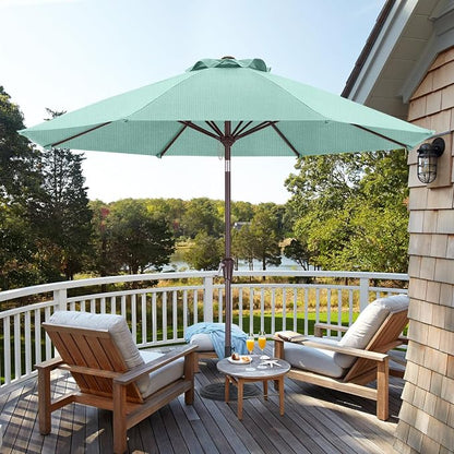 ABCCANOPY OLEFIN® 5-Year No Fading 9FT Outdoor Patio Umbrella(Light Blue) | Fade & UV Resistant Fabric,8 Fiberglass Ribs，Wind Vent，Crank Lift & Tilt,Outdoor Table Umbrella for Deck,Backyard,Yard