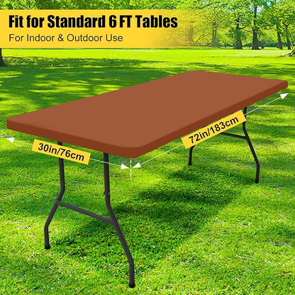 Smiry Rectangle Picnic Table Cloth, Waterproof Elastic Fitted Tablecloths for 6 Foot Tables, Washable Polyester Table Cover for Camping, Indoor and Outdoor (Terracotta, 30"x72")