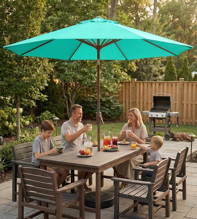 10FT Patio Umbrella, Outdoor Umbrella with Push Button Tilt and Crank, 8 Sturdy Ribs, UV Protection & Waterproof Market Umbrella for Pool, Backyard, Beach,Deck