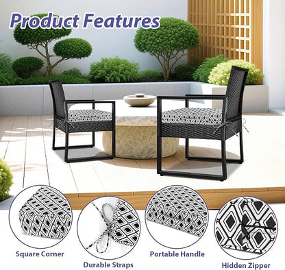 IPYNBAP Outdoor Chair Cushions Set of 4 -Waterproof Outdoor Seat Cushions for Patio Furniture, Patio Chair Cushion with Handle and Ties, Out Door Chair Pads,18.5x16x3-Square, Black Geometry