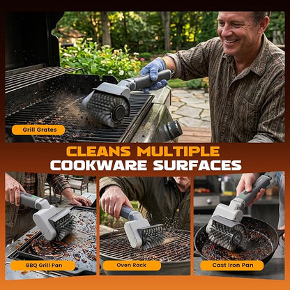 MulWark Electric Grill Brush, BBQ Electric Grill Cleaner with 2 Heads, 480RPM Cordless Motorized Cleaner, 5200mAh Grill Cleaner for Outdoor Grill 6-Piece Kit with Degreasing Pad and Glove