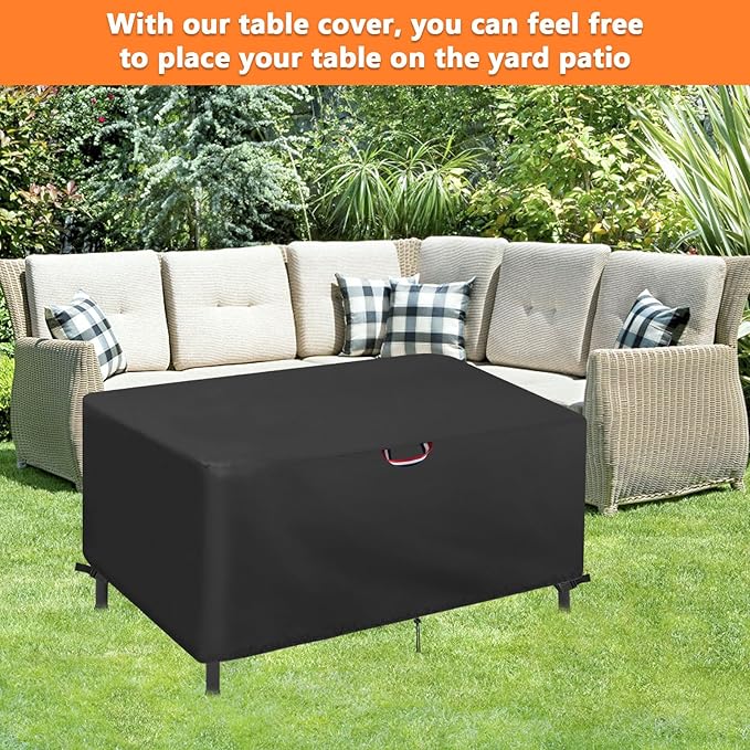 64" Outdoor Dining Table Cover for 6, Waterproof Protective Cover for Patio Rectangle Table Furniture Covers - Black, 64x42x28 Inch