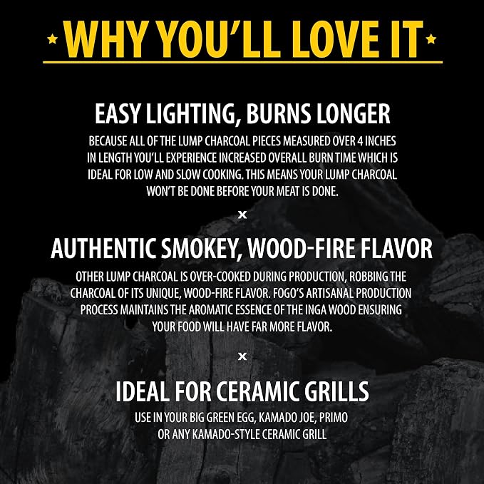 FOGO Premium Hardwood Lump Charcoal, Natural, Large Sized Lump Charcoal for Grilling and Smoking, Restaurant Quality, 17.6 Pound Bag, 2-Pack
