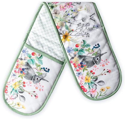 Maison d' Hermine Double Oven Mitts 100% Cotton 7"x35" Double Oven Mitt Heat Resistant BBQ Cooking Gloves with Loop Baking Grilling Kitchen Hotel Home Farmhouse Spring Summer (Printemps)