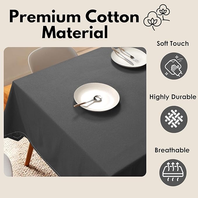 Tablecloth 52"x70" Farmhouse Table Cover 100% Cotton Decorative Washable Rectangle Table Cloths for Gifts, Kitchen, Dining, BBQ, Buffet & Camping - Grey