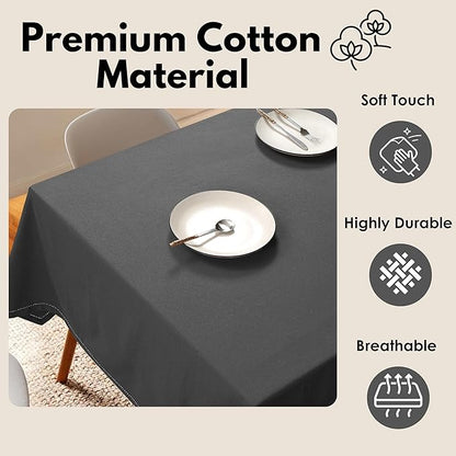Table Cloth 100% Cotton 60"x84" Decorative Tablecover Washable Rectangle Tablecloths for Gifts, Dining, Buffet Parties & Wedding Use - Grey