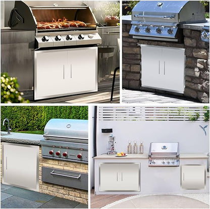 Outdoor Kitchen/BBQ Access 37.4" W X 26.3" H Double Doors,Thickened 304 Stainless Steel Flush Mount Outdoor Kitchen Accessories Door for Indoor/Outdoor Kitchen Outdoor Cabinet BBQ Island