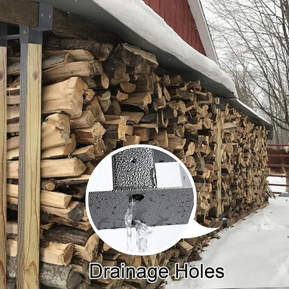MOFEEZ Outdoor Firewood Log Storage Rack 2x4 Bracket Kit, Fireplace Wood Storage Holder, Adjustable to Any Length - Silver Black, Two Bases