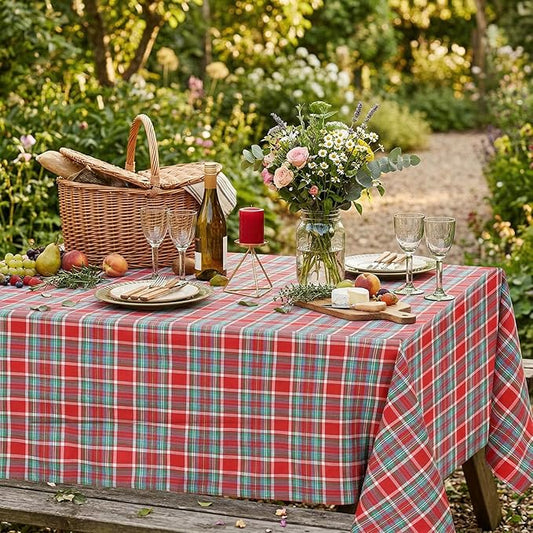 B-COOL Checkered Tablecloth Fabric Christmas Decorations - Rectangle 57x84 Inches Classic Gingham Buffalo Plaid Table Cloth for Indoor Outdoor Use Washable Table Cover for Kitchen BBQs Parties