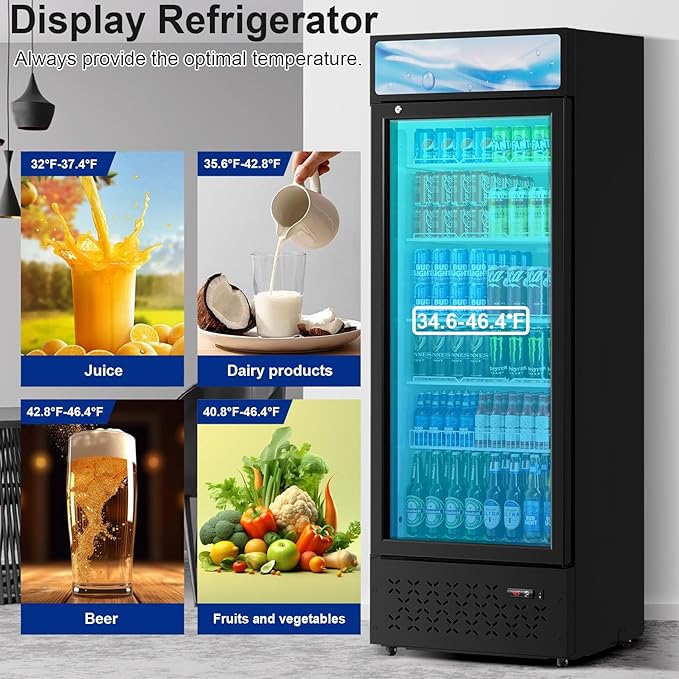 Beverage Cooler Commercial Refrigerator 15.2 Cu.Ft. Glass Door Display Refrigerator with LED Light, 5 Shelves, Display Commercial Beverage Refrigeratorfor Restaurant Cafe Bar Store (15.2 Cu.Ft.)