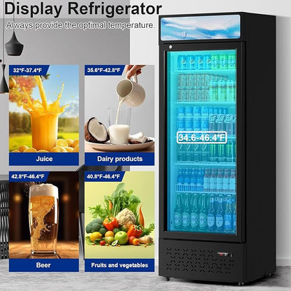 Beverage Cooler Commercial Refrigerator 15.2 Cu.Ft. Glass Door Display Refrigerator with LED Light, 5 Shelves, Display Commercial Beverage Refrigeratorfor Restaurant Cafe Bar Store (15.2 Cu.Ft.)