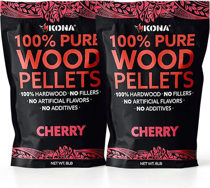 Kona 100% Cherry Smoker Pellets, Intended for Ninja Woodfire Outdoor Grill, 16 lb Resealable Bag
