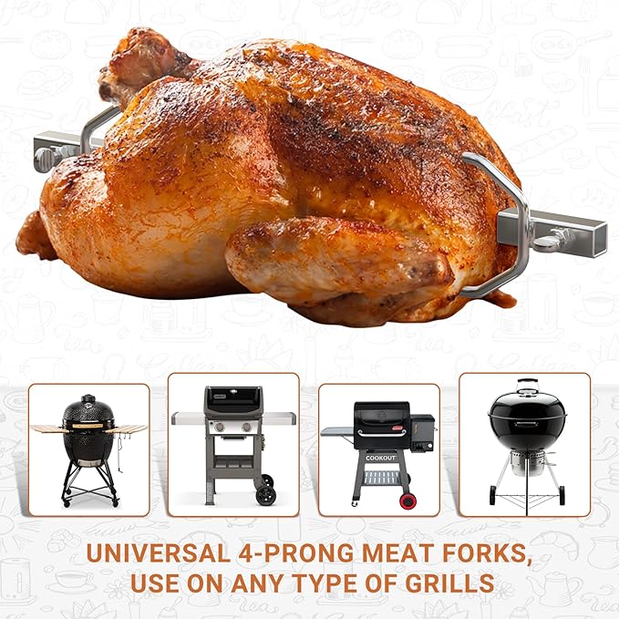Onlyfire 6104 Chromed Heavy Duty BBQ Rotisserie Meat Fork (1 Pair), Only Fits 5/16" Square Rotisserie Spit Rods
