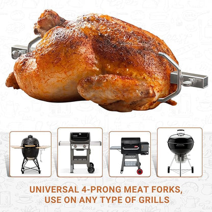 Onlyfire 6104 Chromed Heavy Duty BBQ Rotisserie Meat Fork (1 Pair), Only Fits 5/16" Square Rotisserie Spit Rods