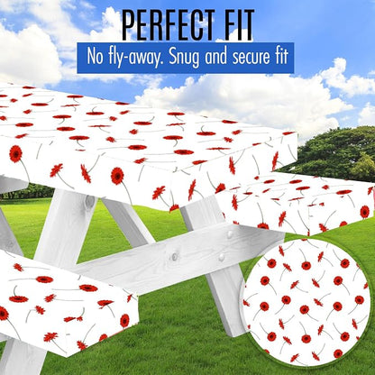 Premium Picnic Table Cover with Bench Covers Vinyl Fitted picnic table covers with Elastic RV Camping Accessories and Camper must haves Waterproof (Summer Flowers, 72 x 30 (6ft) with skewers
