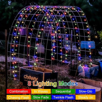 QITONG Multicolor Solar Fairy Lights, 2 Pack Each 66ft 200 LED String Lights Outdoor, Silver Wire Solar Christmas Lights with 8 Modes