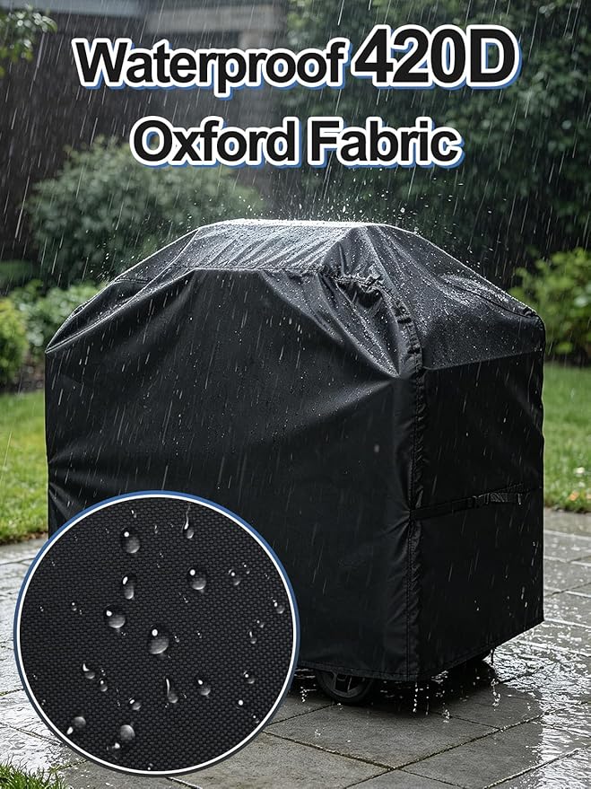 PAMASE 52in Grill BBQ Cover fits Weber Spirit 200 & 300 Series - Waterproof Gas Cover for Outdoor Grill, UV Fade & Rip Resistant, Compatible with Dyna-Glo, Nexgrill, Char-Broil