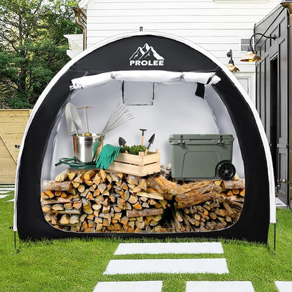 PROLEE Bike Shed 6.6FT, Waterproof Oxford Fabric Storage Tent for 2 Bikes, Outdoor Storage with Window Design, Black