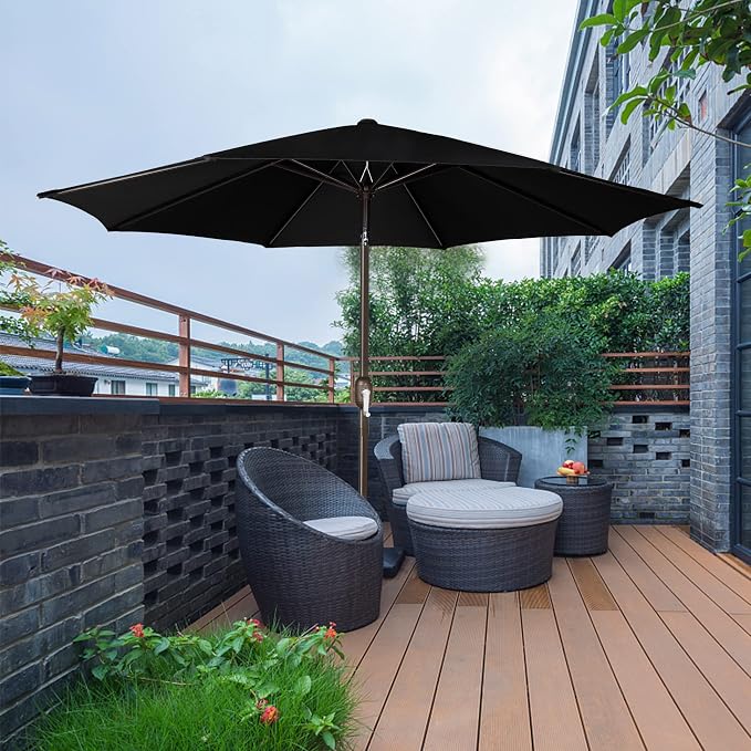 9' Outdoor Patio Umbrella, Outdoor Table Umbrella, Yard Umbrella, Market Umbrella with 8 Sturdy Ribs, Push Button Tilt and Crank