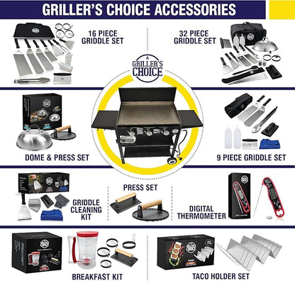 Grillers Choice 32 Piece Griddle Accessories Set Metal Spatulas - Commercial Heavy Duty Stainless Steel,Flat Top,Grill,Indoor-Outdoor,Hibachi,BBQ Grilling Utensils- Designed by Chef and BBQ Judge