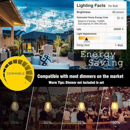 Outdoor-String-Lights-100FT-Patio-Light with 32 Shatterproof S14 Dimmable Edison Bulbs, Connectable Heavy Duty Outdoor lighting, Commercial Grade Waterproof String Light for Porch Market Backyard
