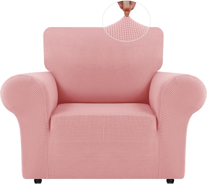 LURKA Stretch Chair Cover for Sofa, 1 Piece Armchair Slipcover, Pink | Soft Stretch Jacquard, Fits 31"-55" Armchairs, Elastic Bottom for Secure Fit, Machine Washable, Pet & Kid Friendly