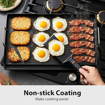 Utheer 25 x 16 x 2.6 Inch Nano-Ceramic Nonstick Griddle Plate for Gas and Charcoal Grills, Pre-Seasoned Cast Iron Flat Top Insert with Grease Groove, Removable Handles for BBQ, Camping, Tailgating