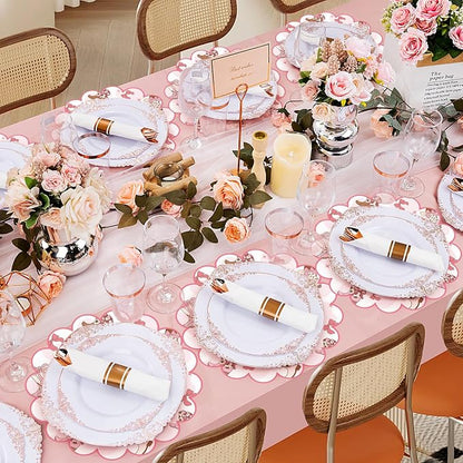 100 Pcs Cowgirl Party Paper Placemats 13.5 Inch Scalloped Pink Bow Paper Placemat Disposable Coquette Decorative Table Mat for Western Themed Birthday Bachelor Baby Shower Wedding Decoration
