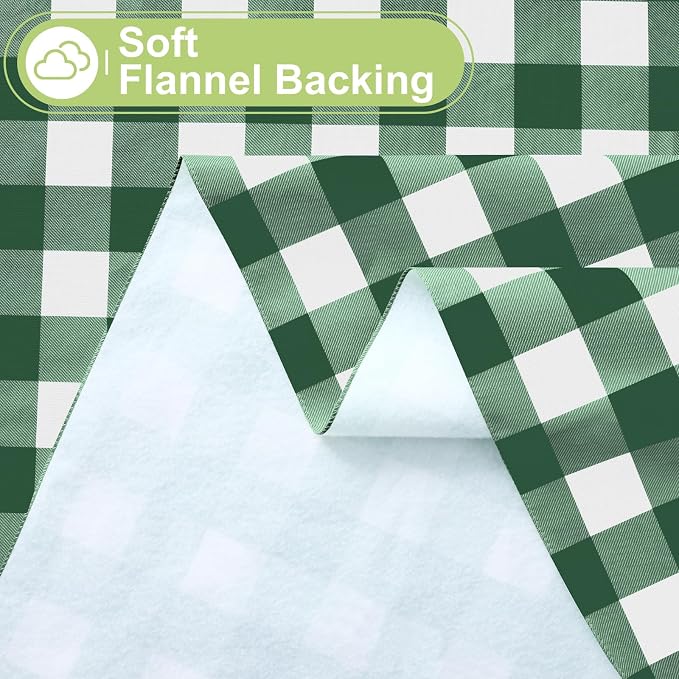 Smiry Picnic Table Cloth, Vinyl Tablecloths with Flannel Backing, 52"x70" | Waterproof Rectangle Table Cloth, Wipeable Buffalo Plaid Table Cover for Indoor and Outdoor (Emerald Green & White)
