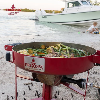 FIREDISC 215 Limited Edition Ultra Portable Tabletop Propane Cooker in Fireman Red TCGFD215R, 16.5-in. Plow Disc Camping Stove is an Ideal Portable Stove, Tailgate Grill, or Propane Outdoor Cooking