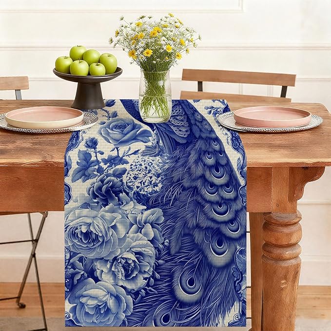 Peacock Table Runner,Dining Decor for Kitchen Coffee Table Family Dinners Holiday Parties Wedding Events Decor(13x72 inch)
