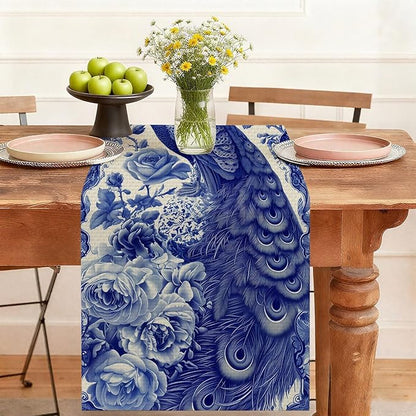 Peacock Table Runner,Dining Decor for Kitchen Coffee Table Family Dinners Holiday Parties Wedding Events Decor(13x72 inch)
