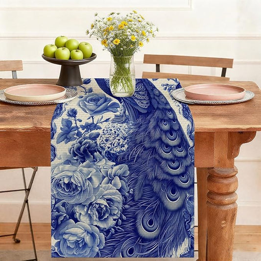 Peacock Table Runner,Dining Decor for Kitchen Coffee Table Family Dinners Holiday Parties Wedding Events Decor(13x72 inch)