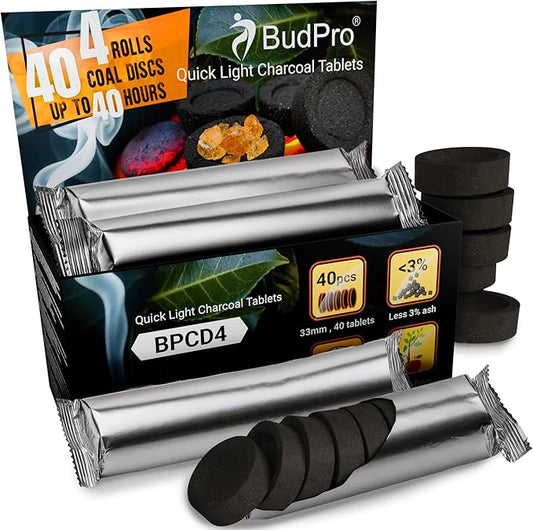 Quick Light Charcoal Tablets 33mm – 40 Tablets (4 Rolls) Fast Lighting Charcoal Discs for Incense, Resin, Frankincense & Bakhoor