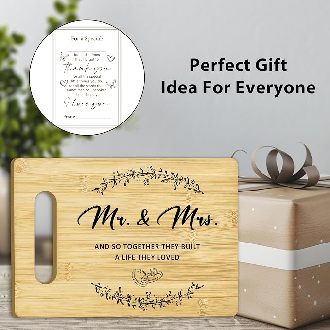 Wedding Gifts for Newlyweds, Bamboo Cutting Board for Kitchen, Mr & Mrs Marriage Chopping Board With A Gift Card, Engagement Bridal Shower Gifts for Bride And Groom -01