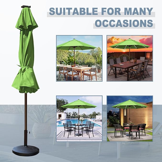 EliteShade USA 10-Year-Non-Fading 10ft Market Patio Umbrella, Commercial Grade Table Sun Umbrella with 80 Solar LED Lights, Crank Open, Windproof & UPF 50+ UV Protection for Garden, Deck, Pool, Backyard, No Tilt, Macaw Green