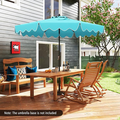 Tangkula 9Ft Patio Umbrella with Crank, 2-Tier Outdoor Umbrella with Push Button Tilt, Sun-Protective Canopy, 8 Ribs, Scalloped Patio Umbrella for Outdoor Beach Deck Pool Table (Turquoise)