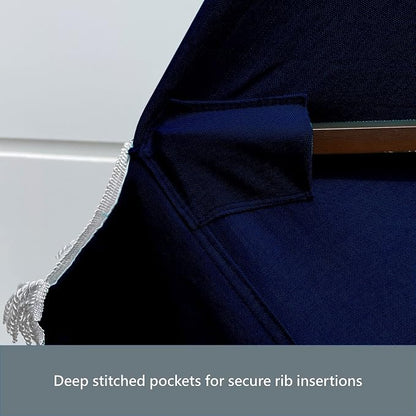 FORMOSA 9ft 6 Rib Market Premium Patio Umbrella Replacement Canopy - 300D UV Protective and Water Resistant Patio Canopy - Umbrella Replacement Cover (CANOPY ONLY) (Navy Fringe Olefin)
