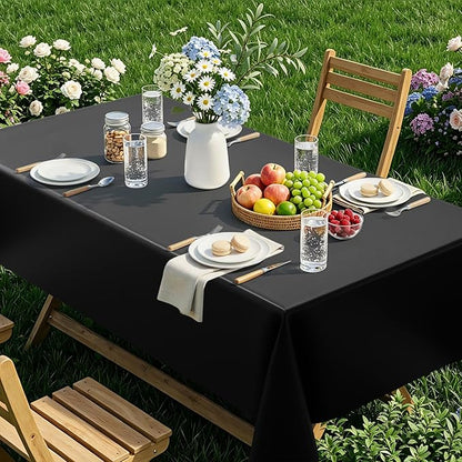 Smiry Rectangle Table Cloth 60x144 Inch, Waterproof Wipeable Vinyl Tablecloths Protector, Oil Spill Proof Plastic Table Cover for Dining, Picnic, Camping, Outdoor, Black